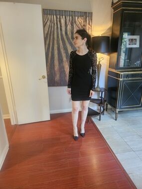 Parker Black Lace-Sleeve Mini Dress